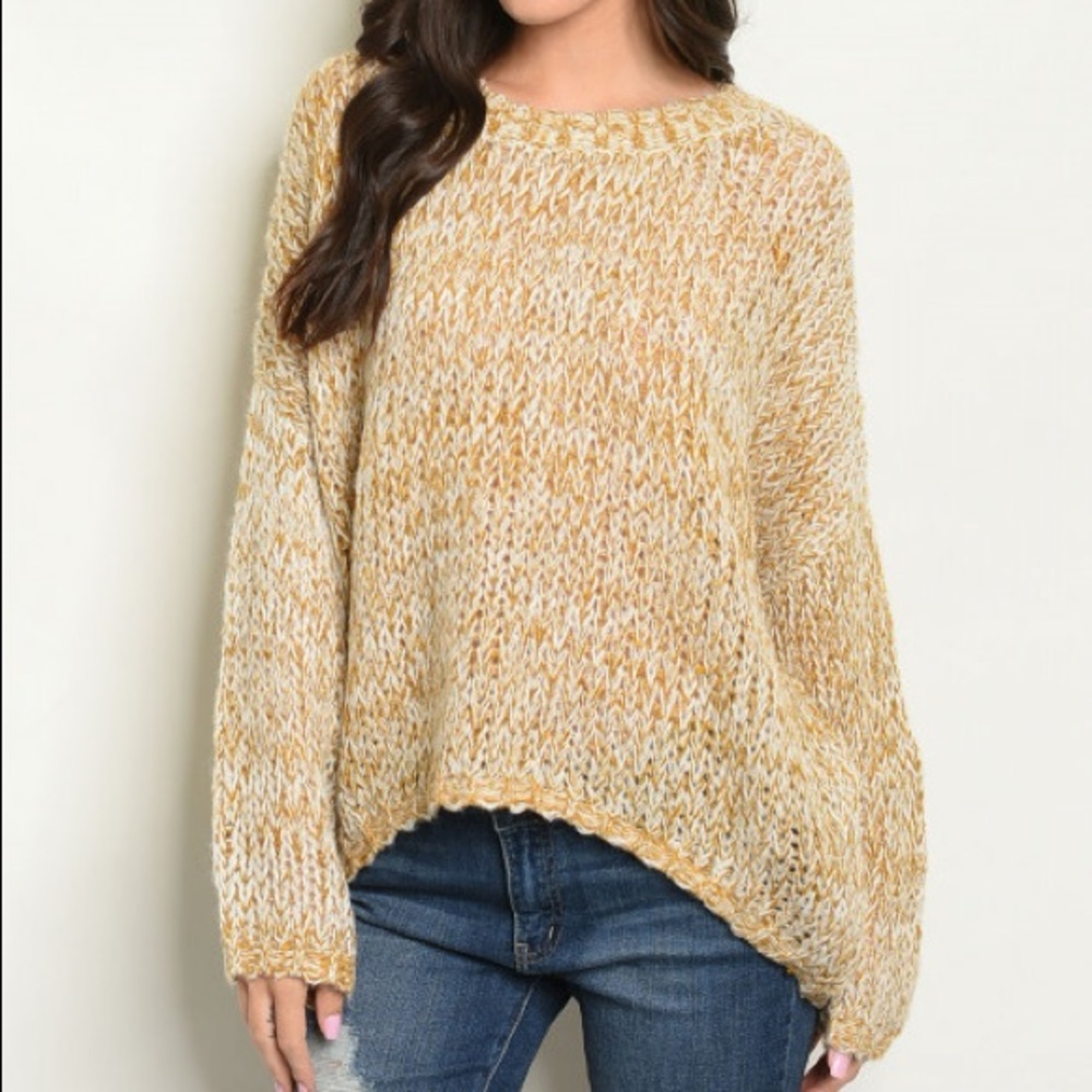 ♦️Ivory Mix Mustard Scoop Neck Sweater - Picture 2 of 6